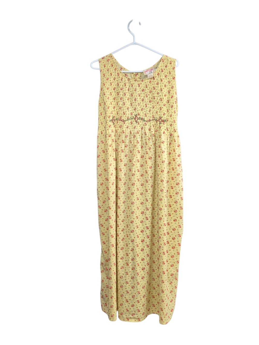 Vintage Pudding Shop Yellow Floral Sleeveless Maxi Dress Pockets Women's